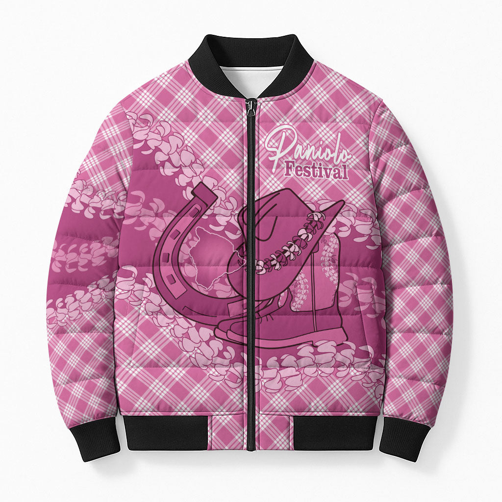 Alaka Hawaii Cowboy Palaka Motifs Personalised Bomber Puffer Jacket Paniolo Festival Puakenikeni Lei