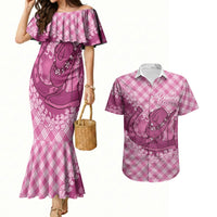 Alaka Hawaii Cowboy Palaka Motifs Personalised Couples Matching Mermaid Dress and Hawaiian Shirt Paniolo Festival Puakenikeni Lei LT14 Pink - Polynesian Pride