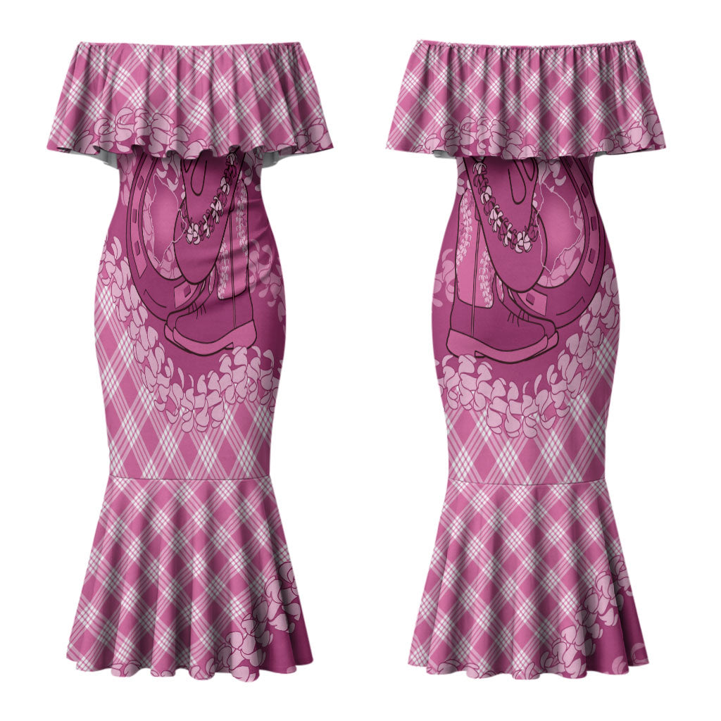 Alaka Hawaii Cowboy Palaka Motifs Personalised Couples Matching Mermaid Dress and Hawaiian Shirt Paniolo Festival Puakenikeni Lei LT14 - Polynesian Pride
