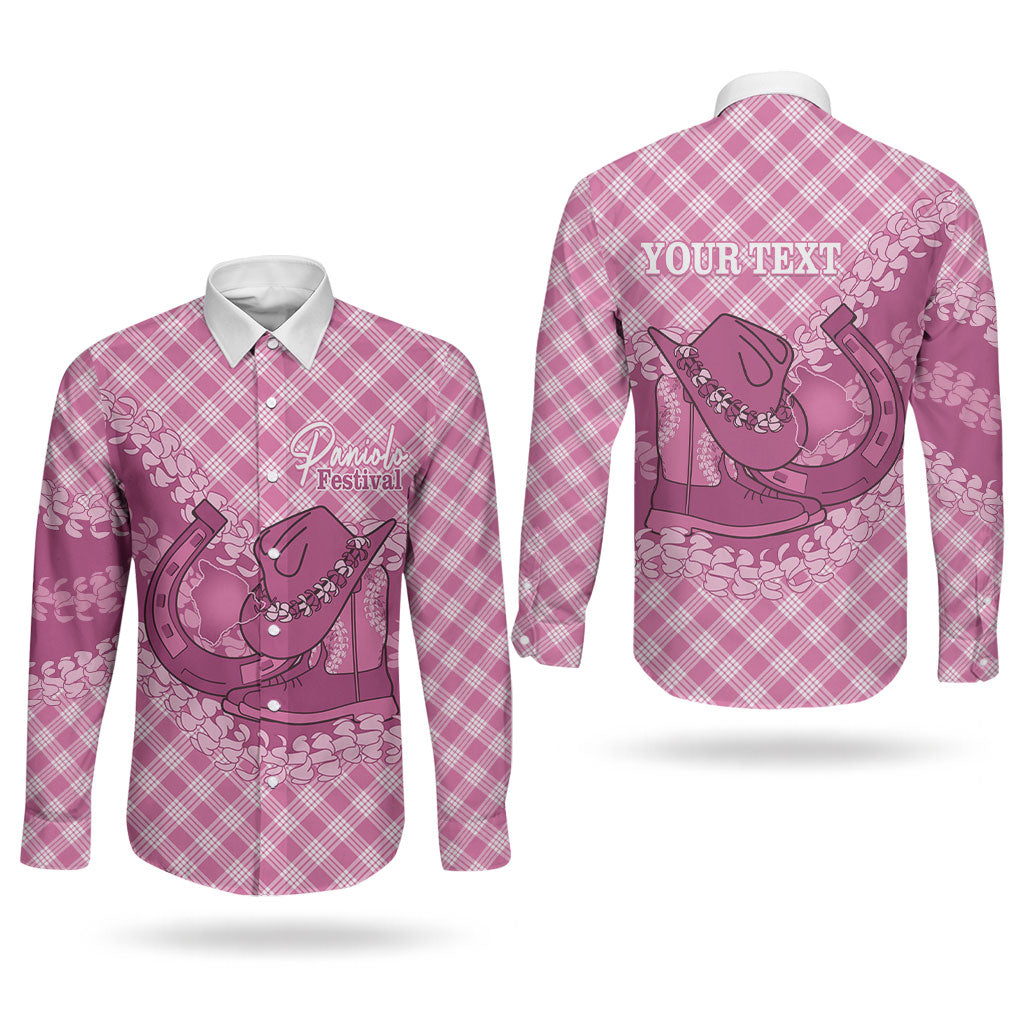 Alaka Hawaii Cowboy Palaka Motifs Personalised Couples Matching Off Shoulder Maxi Dress and Long Sleeve Button Shirt Paniolo Festival Puakenikeni Lei LT14 - Polynesian Pride