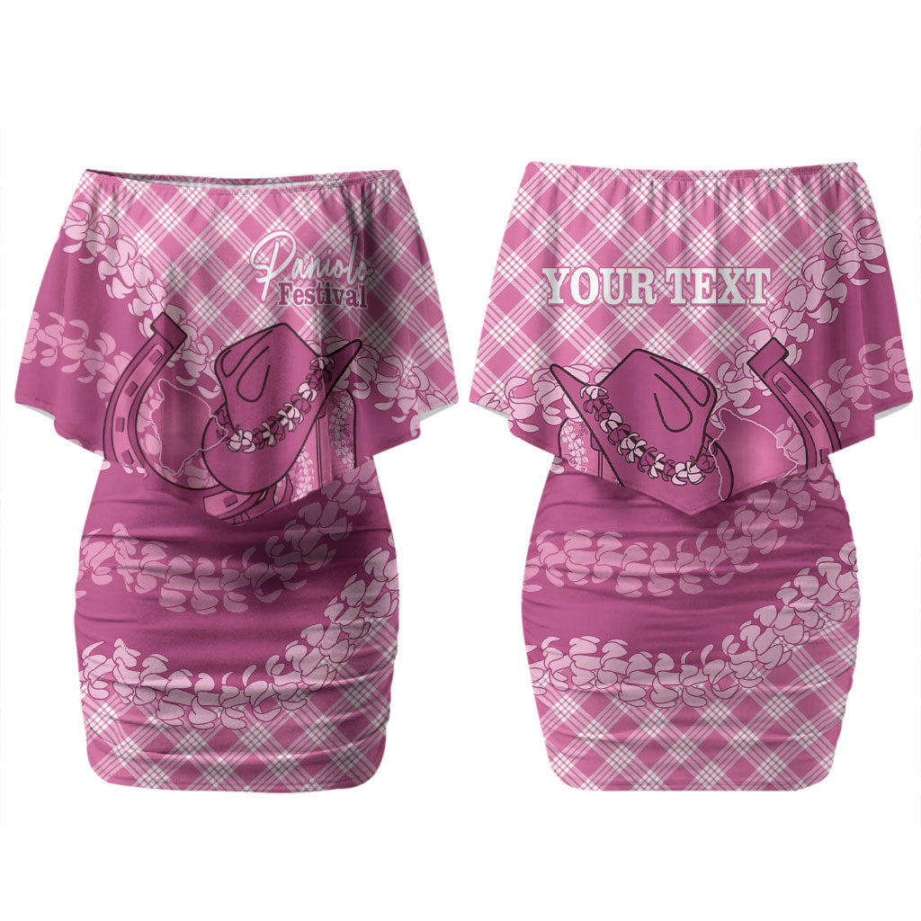 Alaka Hawaii Cowboy Palaka Motifs Personalised Couples Matching Off Shoulder Short Dress and Hawaiian Shirt Paniolo Festival Puakenikeni Lei LT14 - Polynesian Pride
