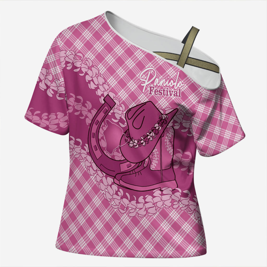 Alaka Hawaii Cowboy Palaka Motifs Personalised Cross Shoulder Shirt Paniolo Festival Puakenikeni Lei LT14 Female Pink - Polynesian Pride