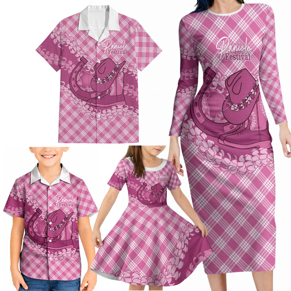 Alaka Hawaii Cowboy Palaka Motifs Personalised Family Matching Long Sleeve Bodycon Dress and Hawaiian Shirt Paniolo Festival Puakenikeni Lei LT14 - Polynesian Pride