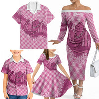 Alaka Hawaii Cowboy Palaka Motifs Personalised Family Matching Off The Shoulder Long Sleeve Dress and Hawaiian Shirt Paniolo Festival Puakenikeni Lei LT14 - Polynesian Pride