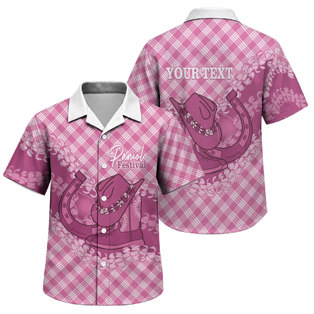 Alaka Hawaii Cowboy Palaka Motifs Personalised Family Matching Off The Shoulder Long Sleeve Dress and Hawaiian Shirt Paniolo Festival Puakenikeni Lei LT14 Son's Shirt Pink - Polynesian Pride