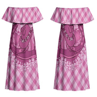 Alaka Hawaii Cowboy Palaka Motifs Personalised Family Matching Off Shoulder Maxi Dress and Hawaiian Shirt Paniolo Festival Puakenikeni Lei LT14 Mom's Dress Pink - Polynesian Pride