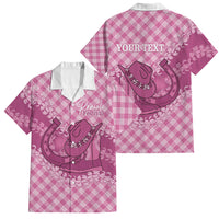 Alaka Hawaii Cowboy Palaka Motifs Personalised Family Matching Off Shoulder Maxi Dress and Hawaiian Shirt Paniolo Festival Puakenikeni Lei LT14 Dad's Shirt - Short Sleeve Pink - Polynesian Pride