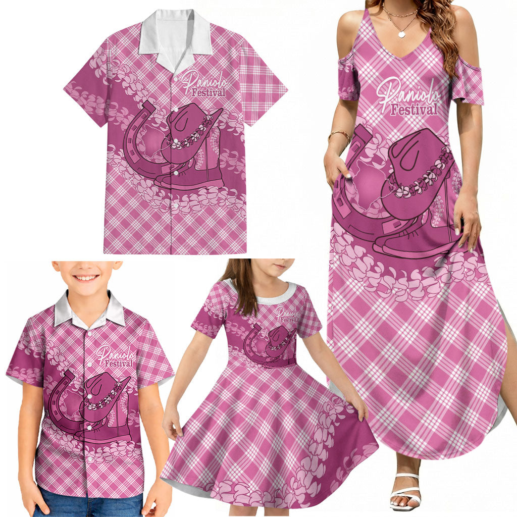 Alaka Hawaii Cowboy Palaka Motifs Personalised Family Matching Summer Maxi Dress and Hawaiian Shirt Paniolo Festival Puakenikeni Lei LT14 - Polynesian Pride