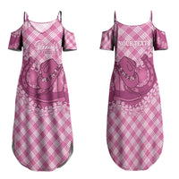 Alaka Hawaii Cowboy Palaka Motifs Personalised Family Matching Summer Maxi Dress and Hawaiian Shirt Paniolo Festival Puakenikeni Lei LT14 Mom's Dress Pink - Polynesian Pride