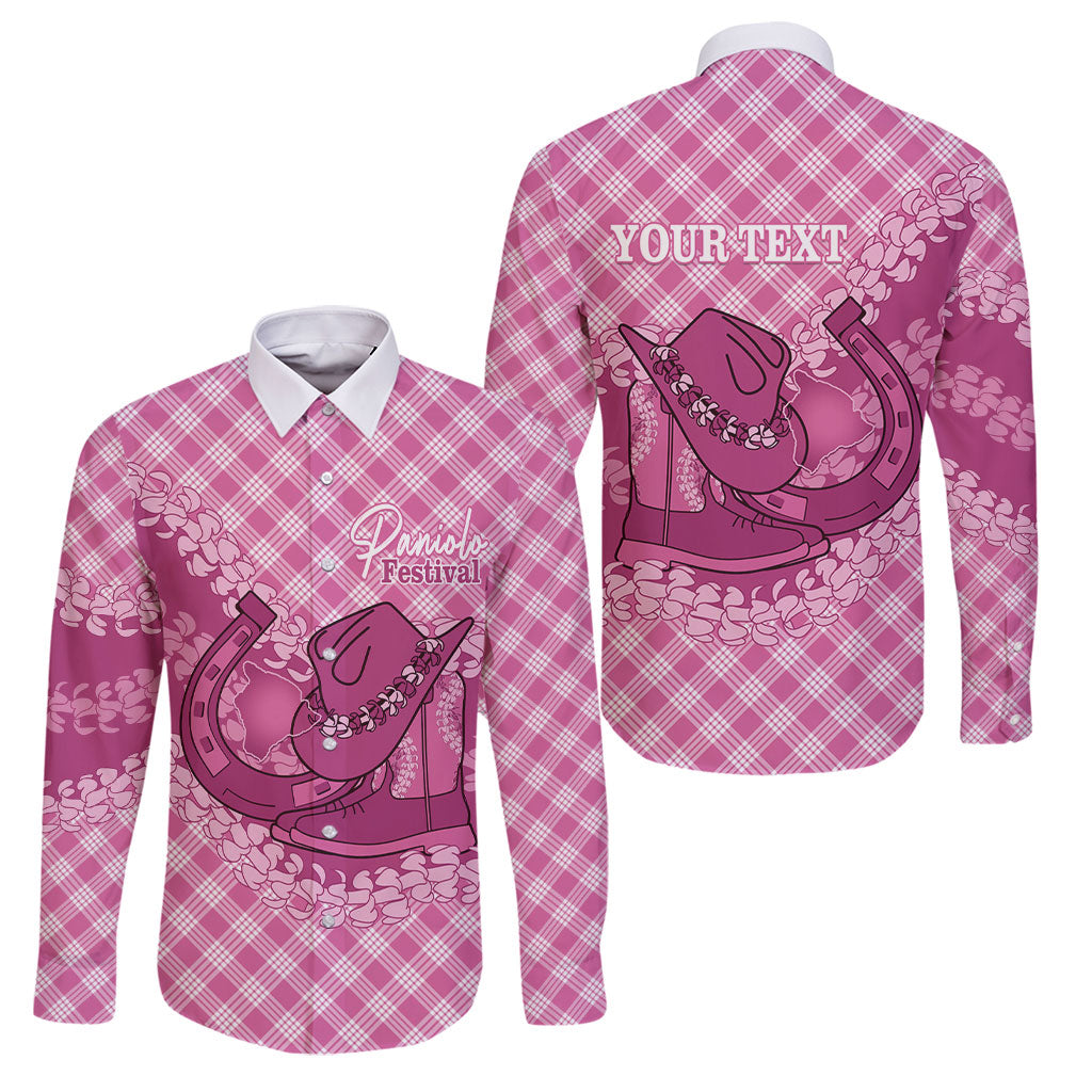 Alaka Hawaii Cowboy Palaka Motifs Personalised Family Matching Tank Maxi Dress and Hawaiian Shirt Paniolo Festival Puakenikeni Lei LT14 Dad's Shirt - Long Sleeve Pink - Polynesian Pride