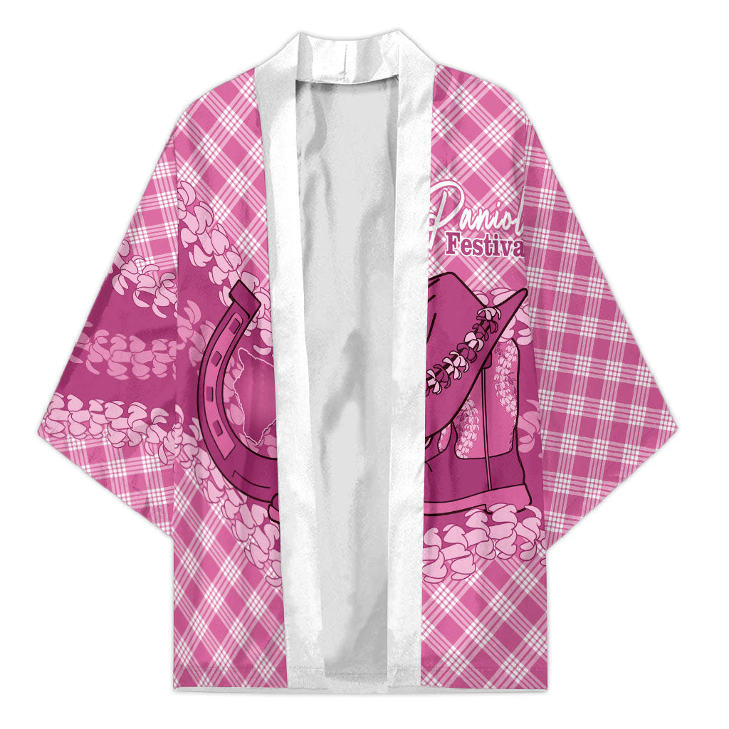 Alaka Hawaii Cowboy Palaka Motifs Personalised Kimono Paniolo Festival Puakenikeni Lei LT14 Unisex Pink - Polynesian Pride