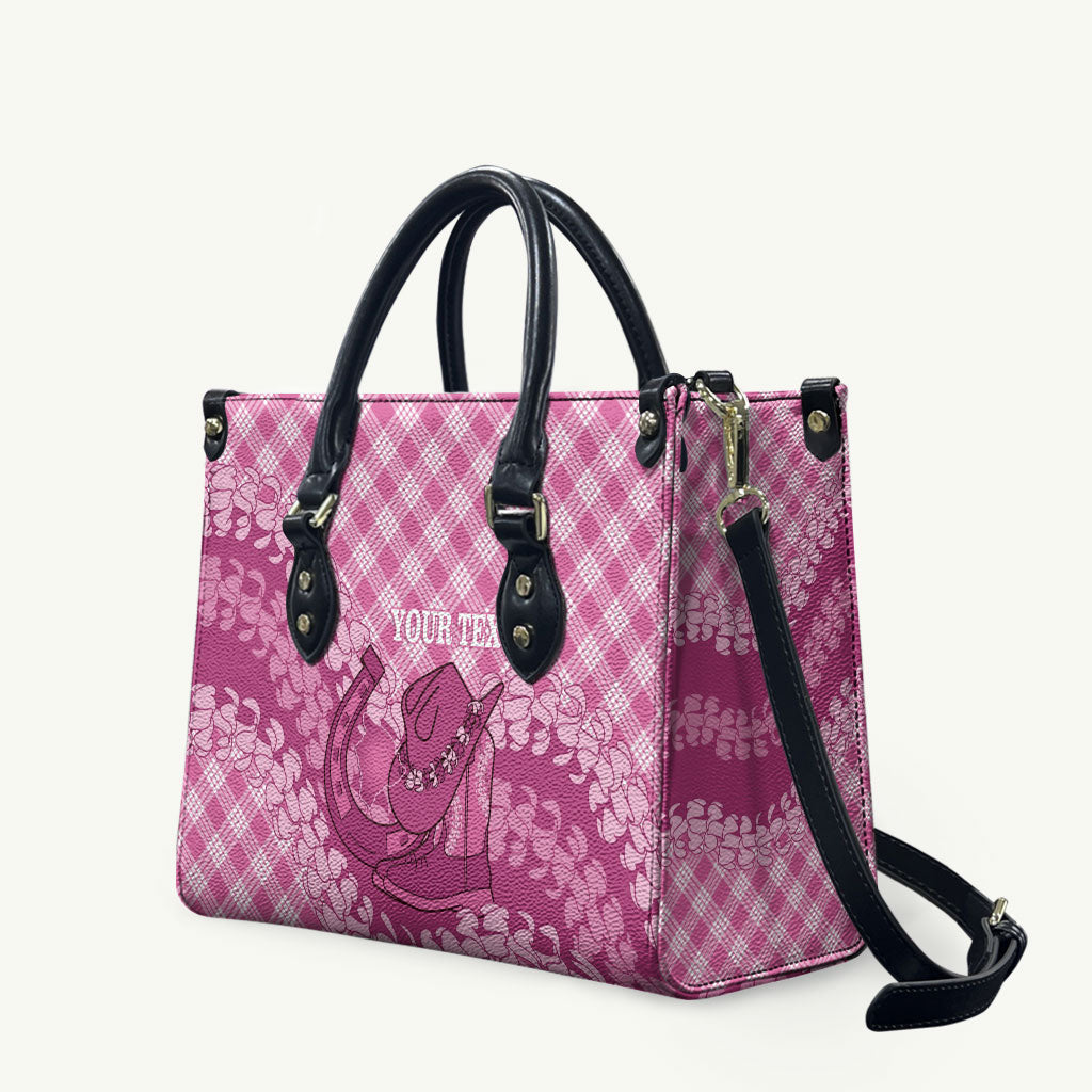 Alaka Hawaii Cowboy Palaka Motifs Personalised Leather Bag Paniolo Festival Puakenikeni Lei LT14 Pink - Polynesian Pride