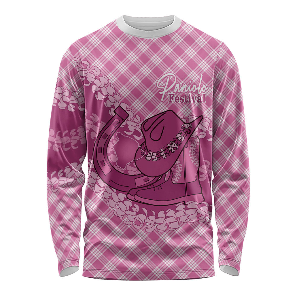 Alaka Hawaii Cowboy Palaka Motifs Personalised Long Sleeve Shirt Paniolo Festival Puakenikeni Lei LT14 Unisex Pink - Polynesian Pride
