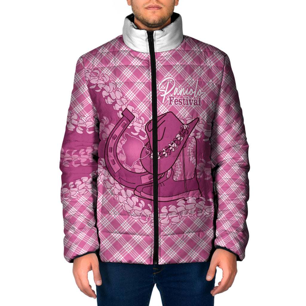 Alaka Hawaii Cowboy Palaka Motifs Personalised Padded Jacket Paniolo Festival Puakenikeni Lei LT14 Men Pink - Polynesian Pride