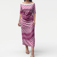 Alaka Hawaii Cowboy Palaka Motifs Personalised Puletasi Paniolo Festival Puakenikeni Lei LT14 Long Dress Pink - Polynesian Pride