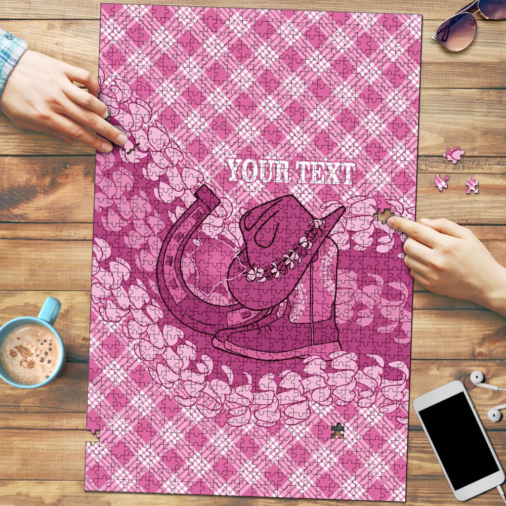 Alaka Hawaii Cowboy Palaka Motifs Personalised Puzzle Paniolo Festival Puakenikeni Lei LT14 Pink - Polynesian Pride