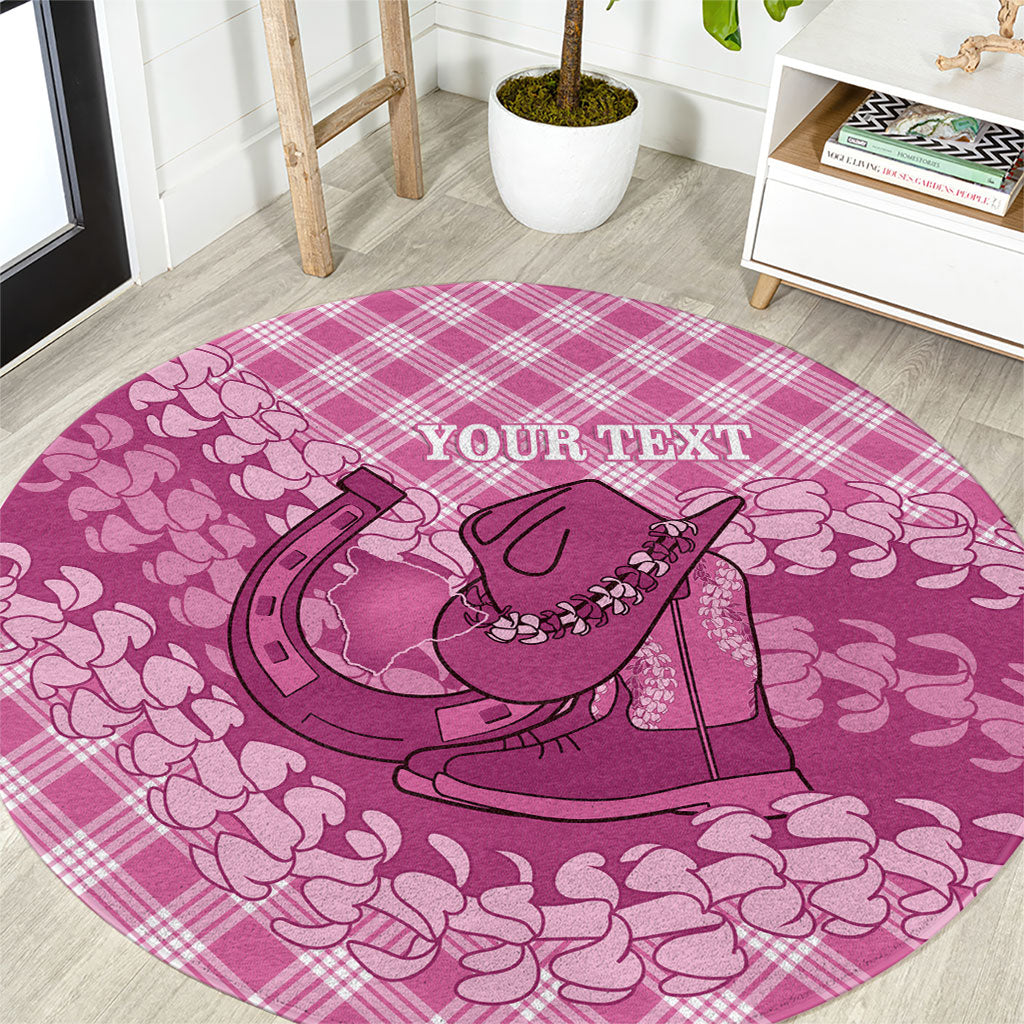 Alaka Hawaii Cowboy Palaka Motifs Personalised Round Carpet Paniolo Festival Puakenikeni Lei LT14 Pink - Polynesian Pride