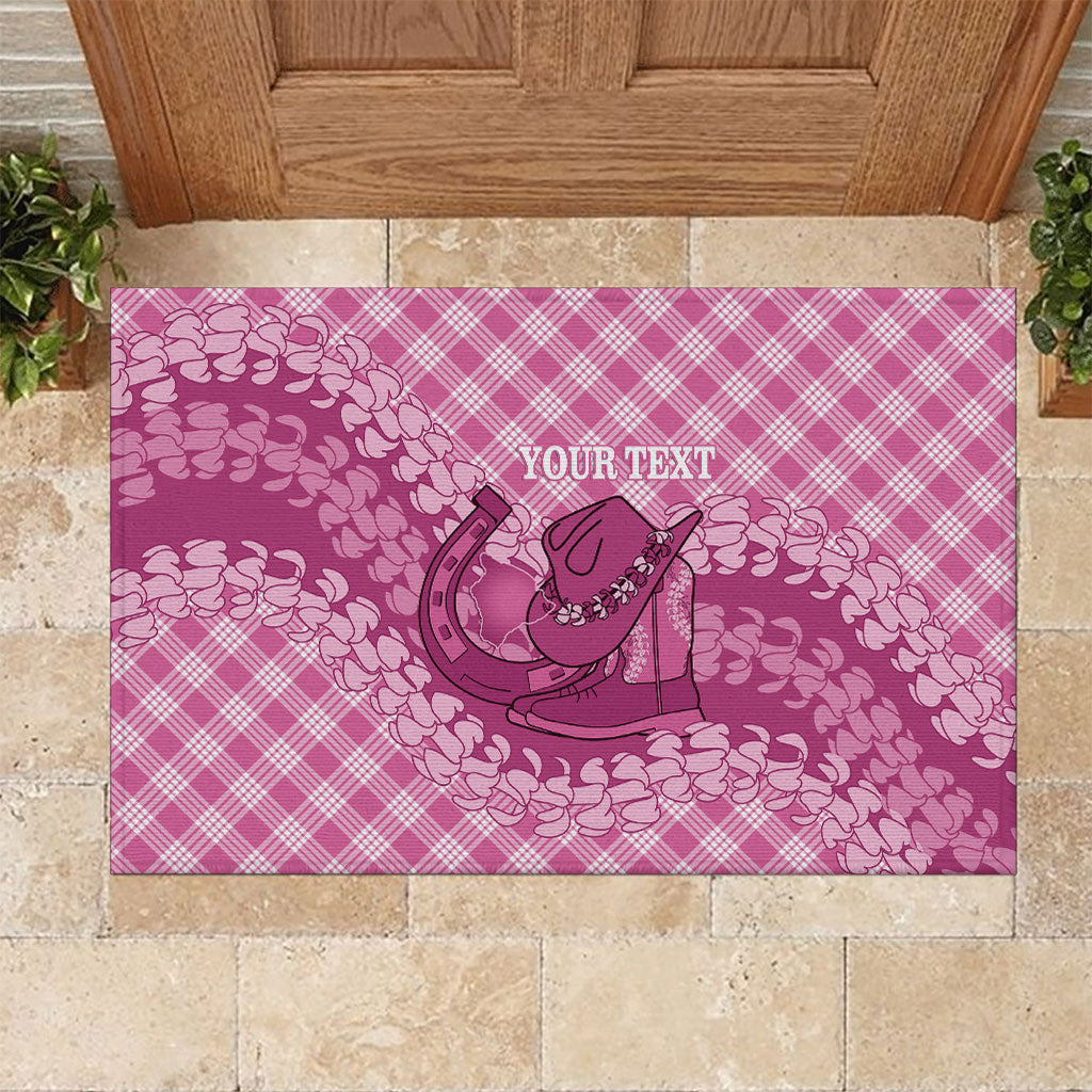 Alaka Hawaii Cowboy Palaka Motifs Personalised Rubber Doormat Paniolo Festival Puakenikeni Lei LT14 Pink - Polynesian Pride