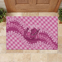 Alaka Hawaii Cowboy Palaka Motifs Personalised Rubber Doormat Paniolo Festival Puakenikeni Lei LT14 Pink - Polynesian Pride