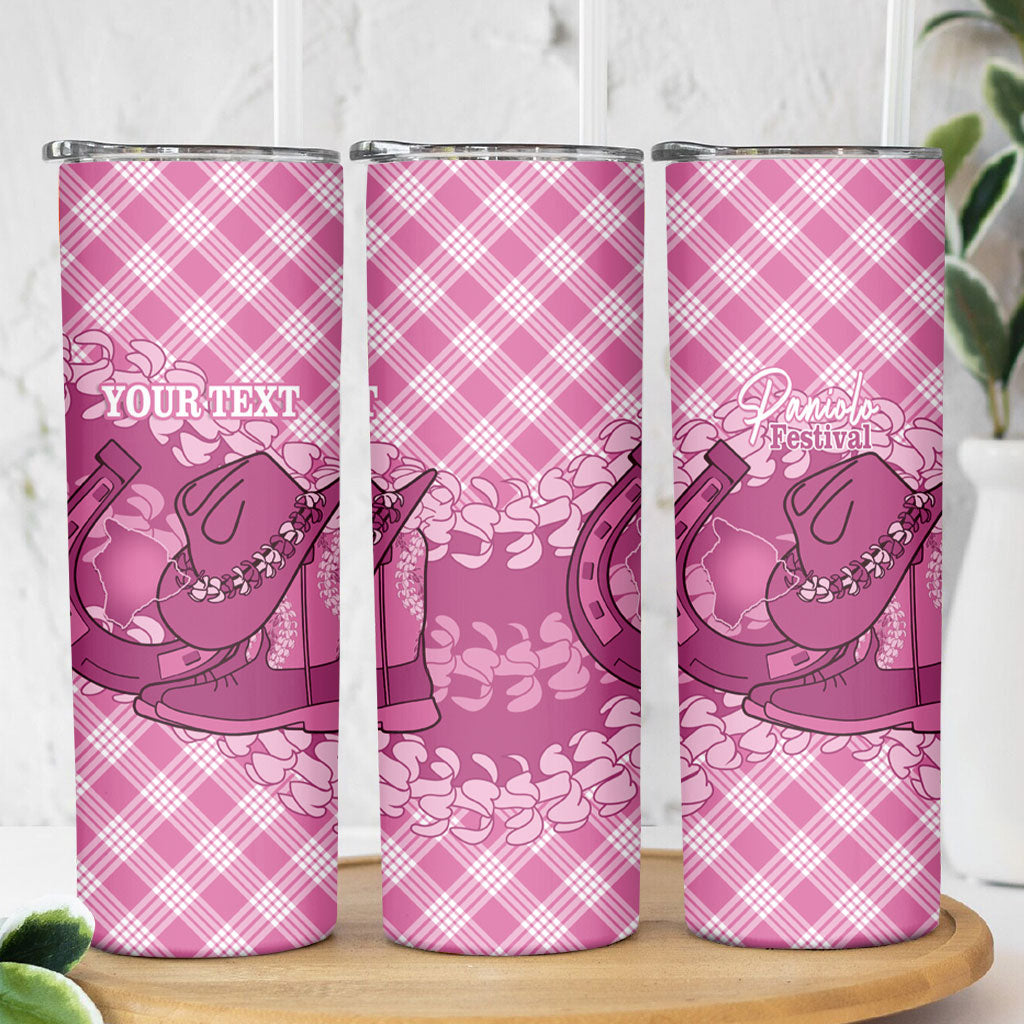 Alaka Hawaii Cowboy Palaka Motifs Personalised Skinny Tumbler Paniolo Festival Puakenikeni Lei LT14 - Polynesian Pride