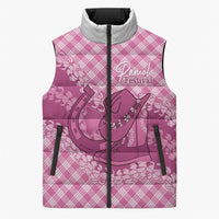 Alaka Hawaii Cowboy Palaka Motifs Personalised Sleeveless Puffer Jacket Paniolo Festival Puakenikeni Lei LT14 Unisex Pink - Polynesian Pride