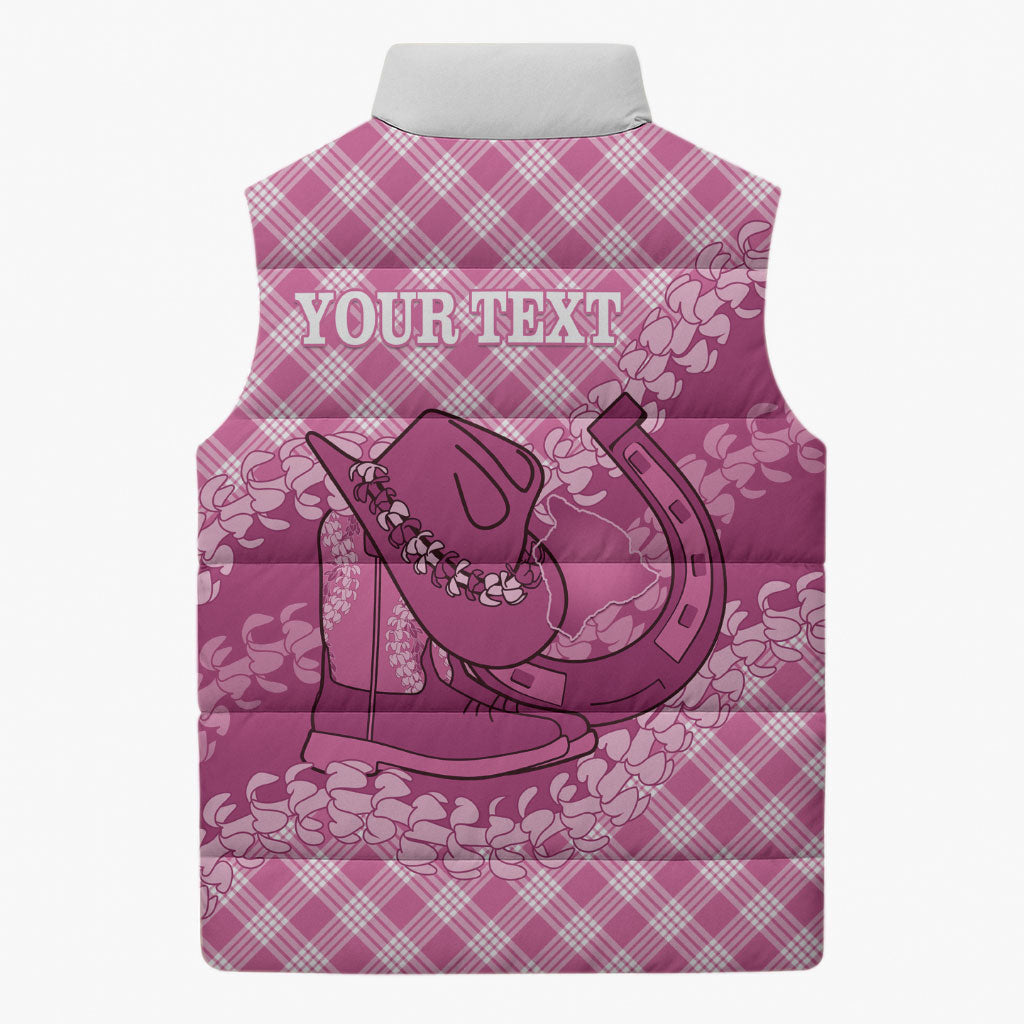 Alaka Hawaii Cowboy Palaka Motifs Personalised Sleeveless Puffer Jacket Paniolo Festival Puakenikeni Lei LT14 - Polynesian Pride