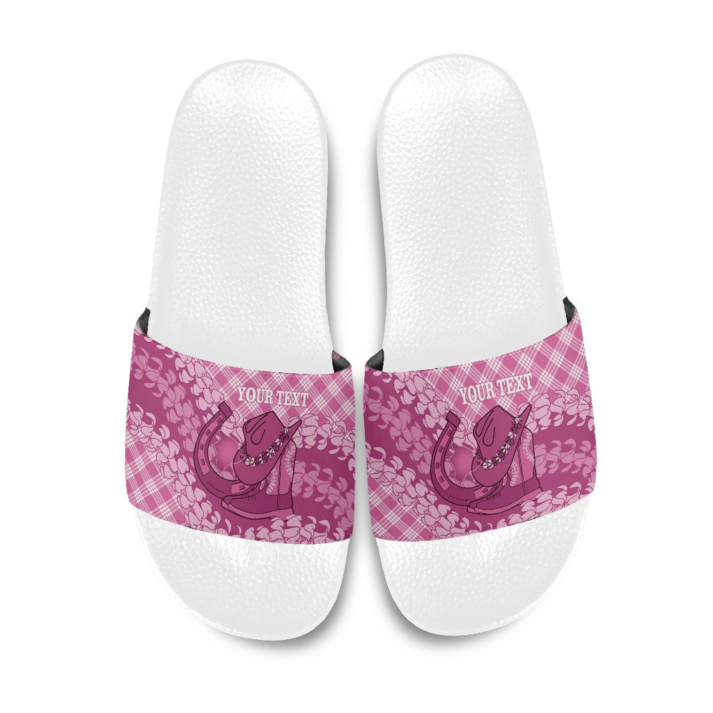 Alaka Hawaii Cowboy Palaka Motifs Personalised Slide Sandals Paniolo Festival Puakenikeni Lei LT14 Pink - Polynesian Pride