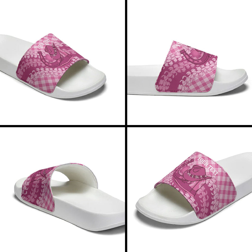 Alaka Hawaii Cowboy Palaka Motifs Personalised Slide Sandals Paniolo Festival Puakenikeni Lei LT14 - Polynesian Pride