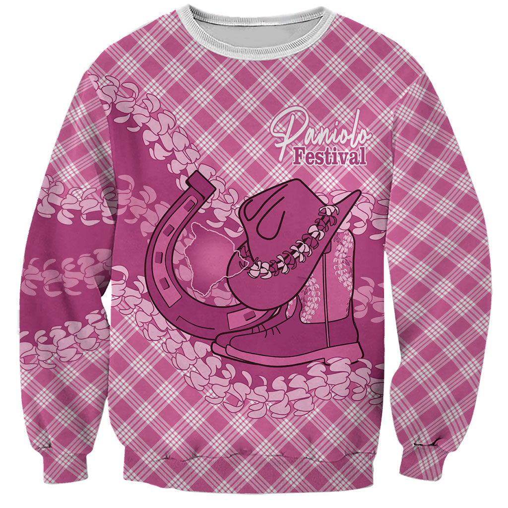 Alaka Hawaii Cowboy Palaka Motifs Personalised Sweatshirt Paniolo Festival Puakenikeni Lei LT14 Unisex Pink - Polynesian Pride