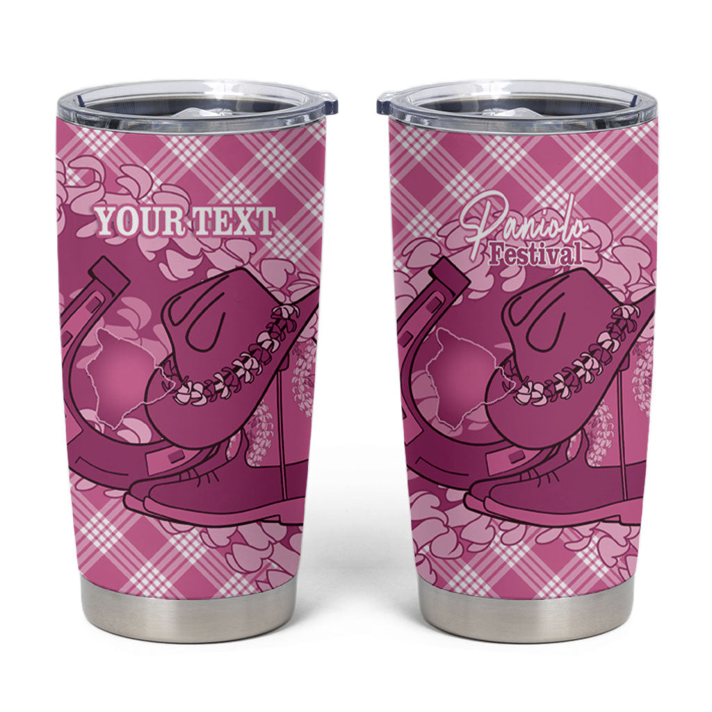 Alaka Hawaii Cowboy Palaka Motifs Personalised Tumbler Cup Paniolo Festival Puakenikeni Lei LT14 Pink - Polynesian Pride