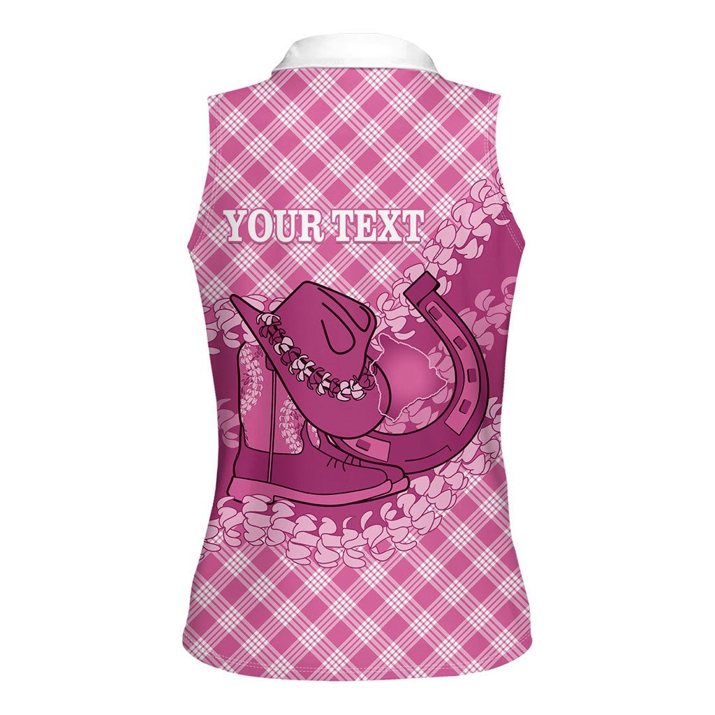 Alaka Hawaii Cowboy Palaka Motifs Personalised Women Sleeveless Polo Shirt Paniolo Festival Puakenikeni Lei LT14 - Polynesian Pride