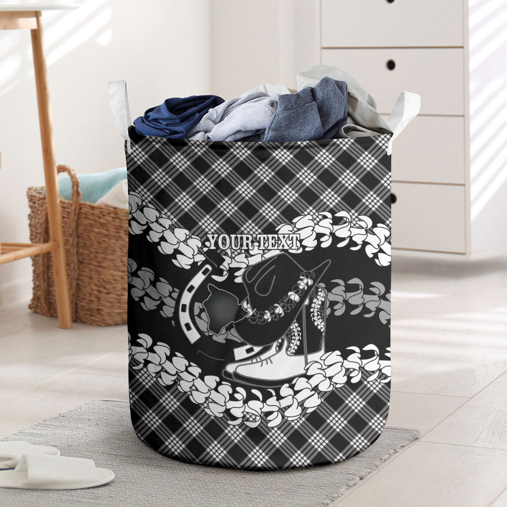 Eleele Hawaii Cowboy Palaka Motifs Personalised Laundry Basket Paniolo Festival Puakenikeni Lei LT14 Black - Polynesian Pride
