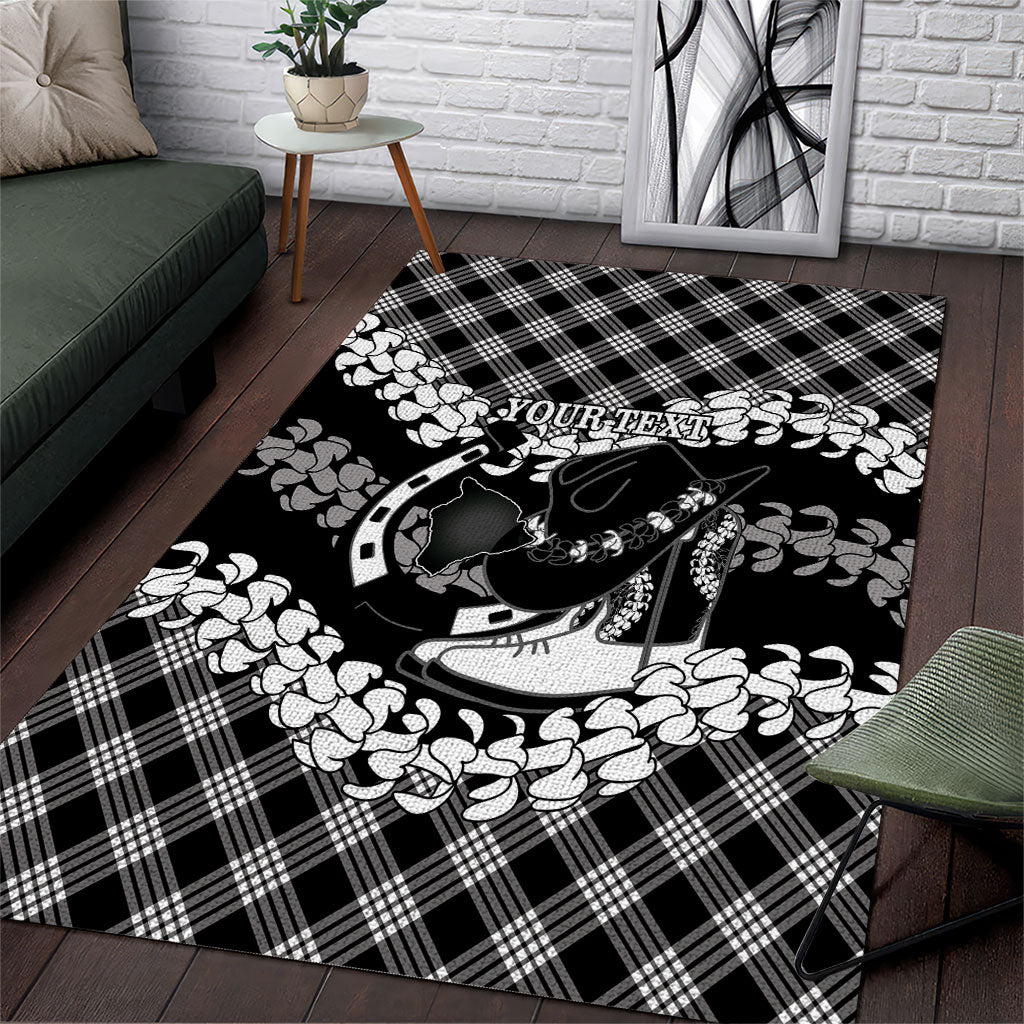 Eleele Hawaii Cowboy Palaka Motifs Personalised Area Rug Paniolo Festival Puakenikeni Lei LT14 Black - Polynesian Pride