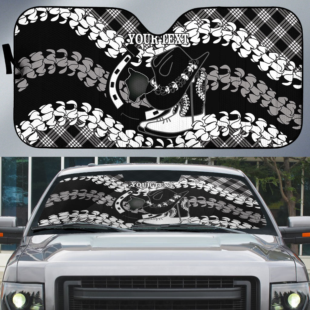 Eleele Hawaii Cowboy Palaka Motifs Personalised Auto Sun Shade Paniolo Festival Puakenikeni Lei LT14 Black - Polynesian Pride