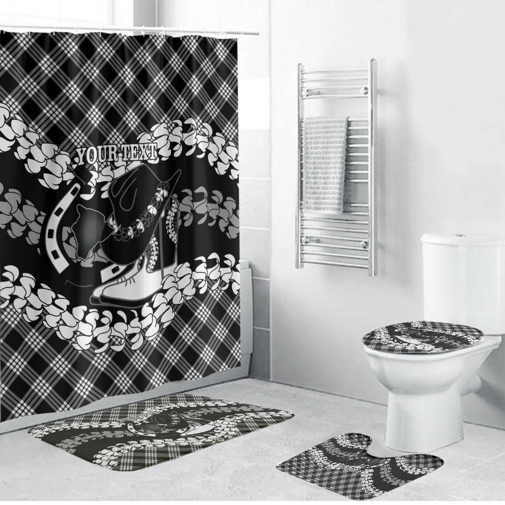 Eleele Hawaii Cowboy Palaka Motifs Personalised Bathroom Set Paniolo Festival Puakenikeni Lei LT14 Bathroom Set (4 pcs) Black - Polynesian Pride