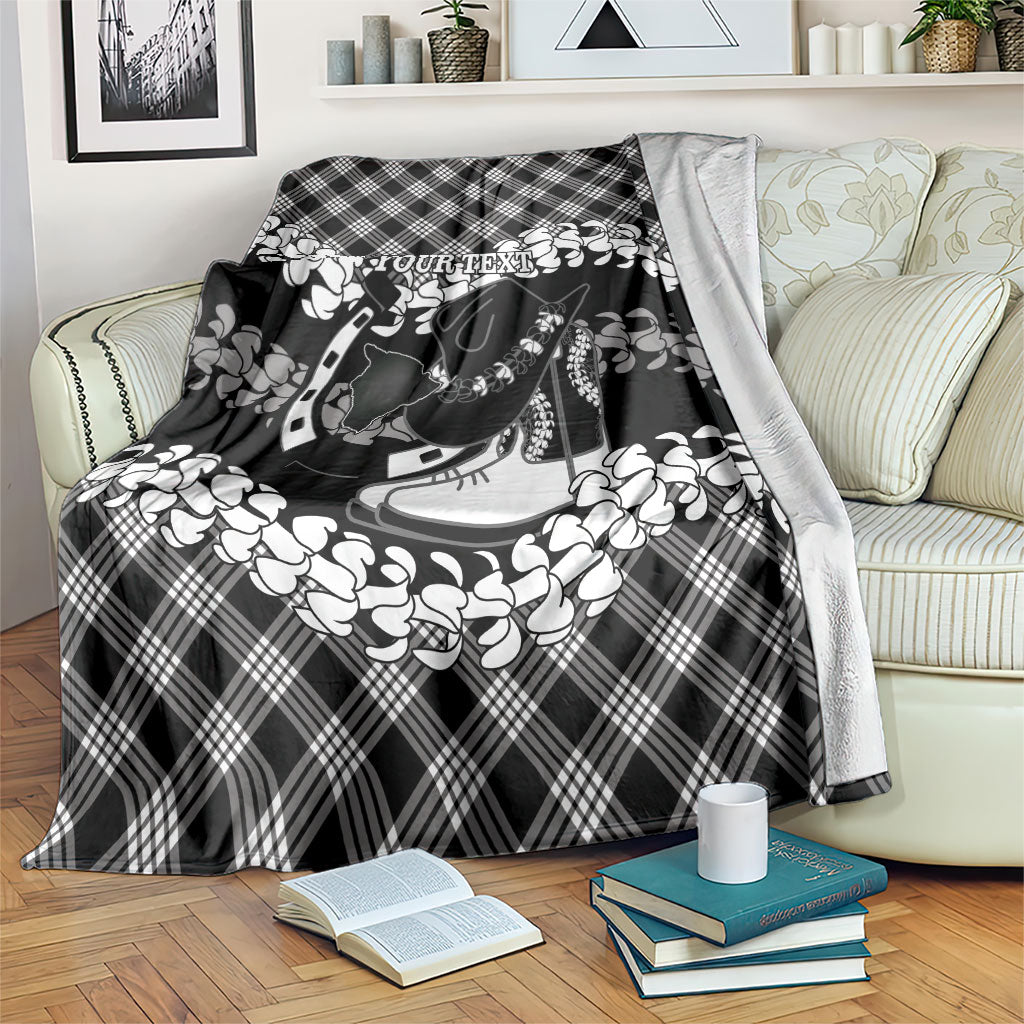 Eleele Hawaii Cowboy Palaka Motifs Personalised Blanket Paniolo Festival Puakenikeni Lei LT14 Black - Polynesian Pride