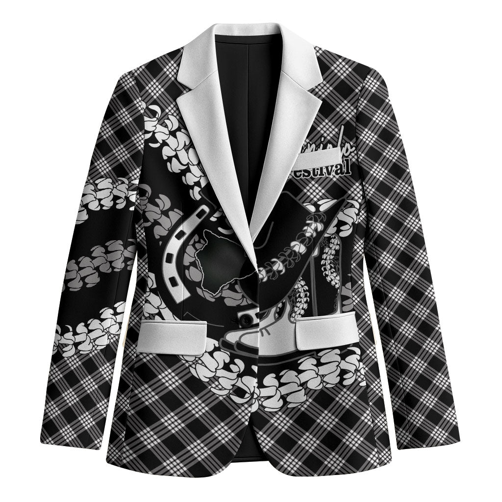Eleele Hawaii Cowboy Palaka Motifs Personalised Blazer Paniolo Festival Puakenikeni Lei LT14 Unisex Black - Polynesian Pride