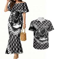 Eleele Hawaii Cowboy Palaka Motifs Personalised Couples Matching Mermaid Dress and Hawaiian Shirt Paniolo Festival Puakenikeni Lei LT14 Black - Polynesian Pride