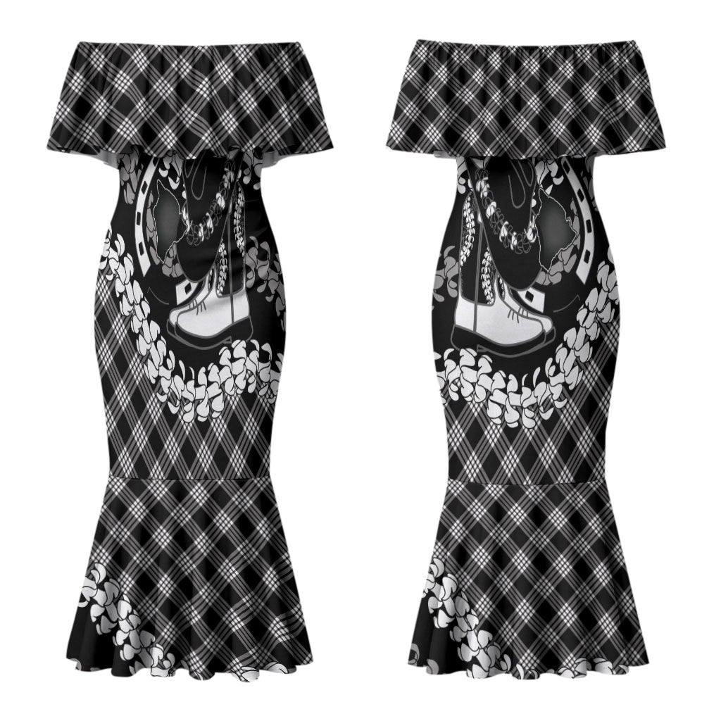 Eleele Hawaii Cowboy Palaka Motifs Personalised Couples Matching Mermaid Dress and Hawaiian Shirt Paniolo Festival Puakenikeni Lei LT14 - Polynesian Pride