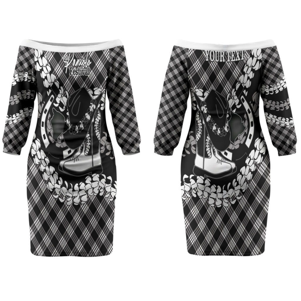 Eleele Hawaii Cowboy Palaka Motifs Personalised Couples Matching Off The Shoulder Long Sleeve Dress and Hawaiian Shirt Paniolo Festival Puakenikeni Lei LT14 - Polynesian Pride
