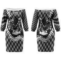 Eleele Hawaii Cowboy Palaka Motifs Personalised Couples Matching Off The Shoulder Long Sleeve Dress and Hawaiian Shirt Paniolo Festival Puakenikeni Lei LT14 - Polynesian Pride
