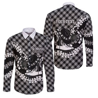 Eleele Hawaii Cowboy Palaka Motifs Personalised Family Matching Off Shoulder Maxi Dress and Hawaiian Shirt Paniolo Festival Puakenikeni Lei LT14 Dad's Shirt - Long Sleeve Black - Polynesian Pride