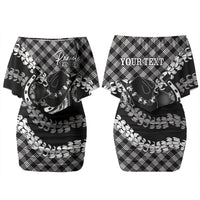 Eleele Hawaii Cowboy Palaka Motifs Personalised Family Matching Off Shoulder Short Dress and Hawaiian Shirt Paniolo Festival Puakenikeni Lei LT14 Mom's Dress Black - Polynesian Pride