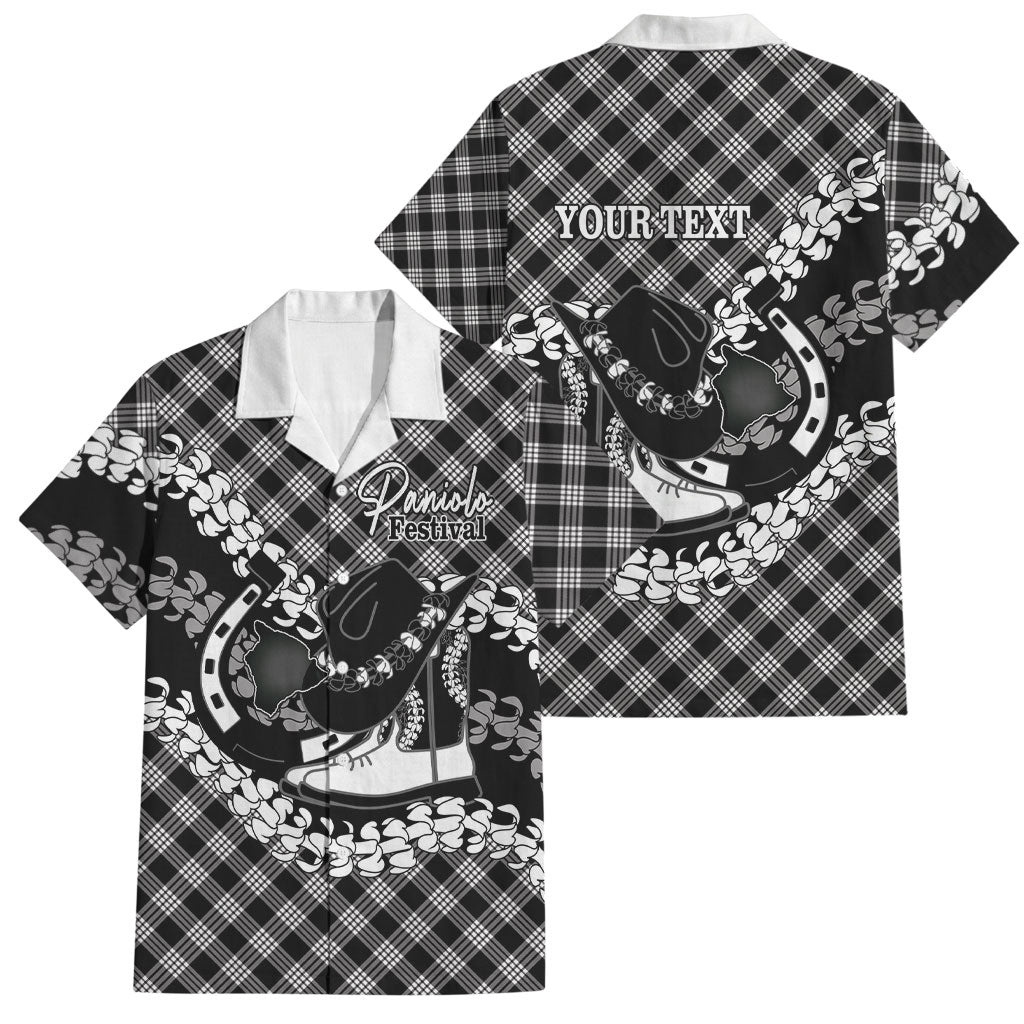 Eleele Hawaii Cowboy Palaka Motifs Personalised Family Matching Puletasi and Hawaiian Shirt Paniolo Festival Puakenikeni Lei LT14 Dad's Shirt - Short Sleeve Black - Polynesian Pride