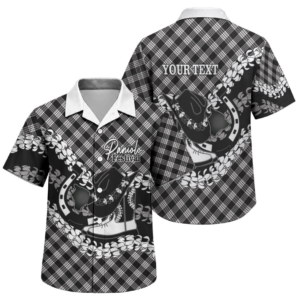 Eleele Hawaii Cowboy Palaka Motifs Personalised Family Matching Short Sleeve Bodycon Dress and Hawaiian Shirt Paniolo Festival Puakenikeni Lei LT14 Son's Shirt Black - Polynesian Pride