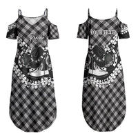 Eleele Hawaii Cowboy Palaka Motifs Personalised Family Matching Summer Maxi Dress and Hawaiian Shirt Paniolo Festival Puakenikeni Lei LT14 Mom's Dress Black - Polynesian Pride