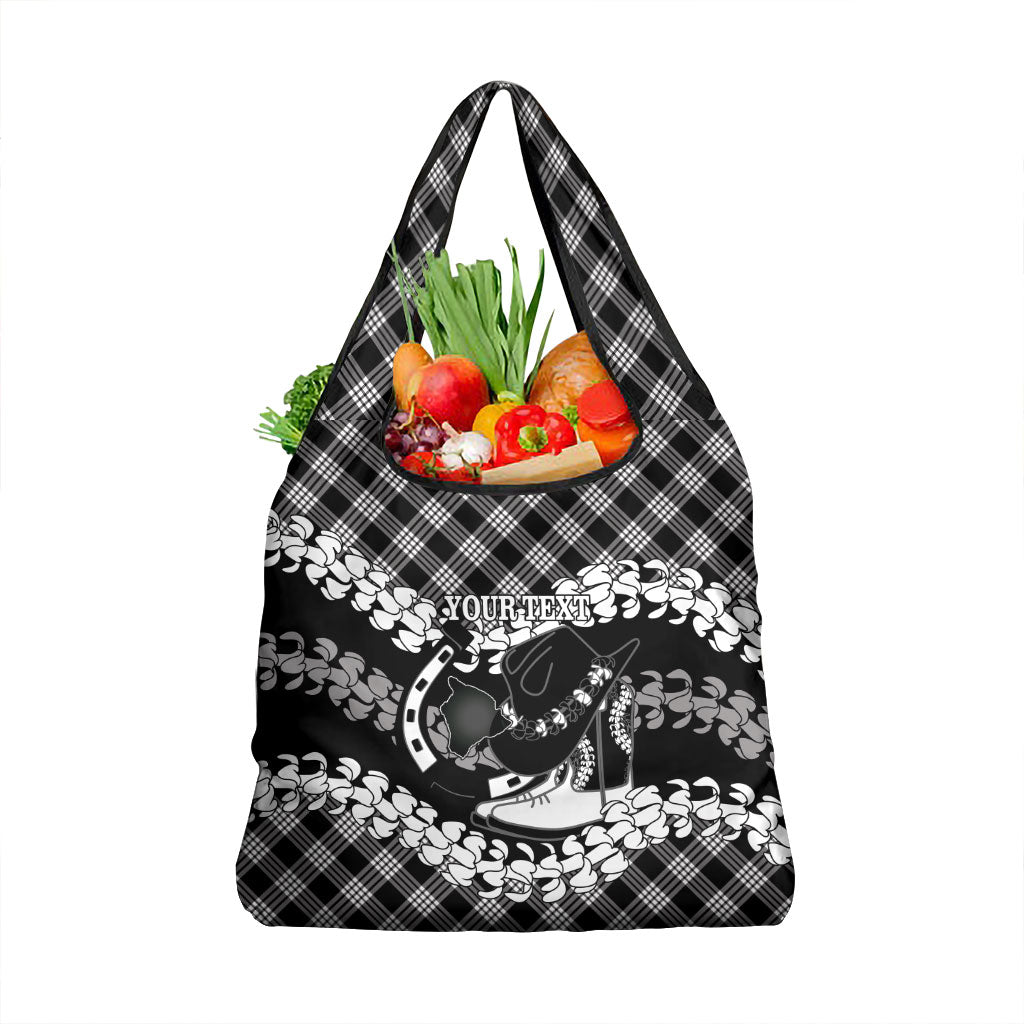 Eleele Hawaii Cowboy Palaka Motifs Personalised Grocery Bag Paniolo Festival Puakenikeni Lei