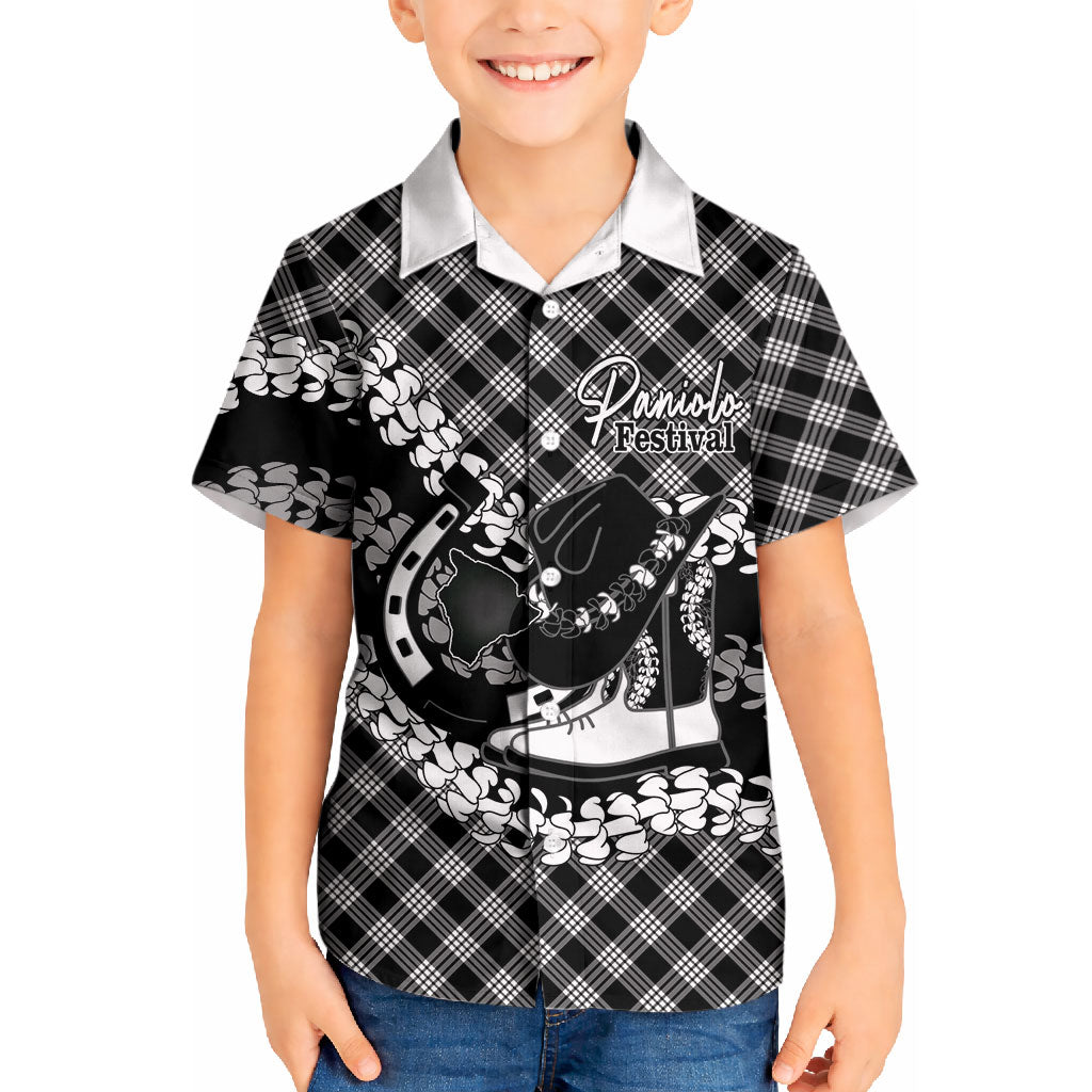 Eleele Hawaii Cowboy Palaka Motifs Personalised Kid Hawaiian Shirt Paniolo Festival Puakenikeni Lei LT14 Kid Black - Polynesian Pride