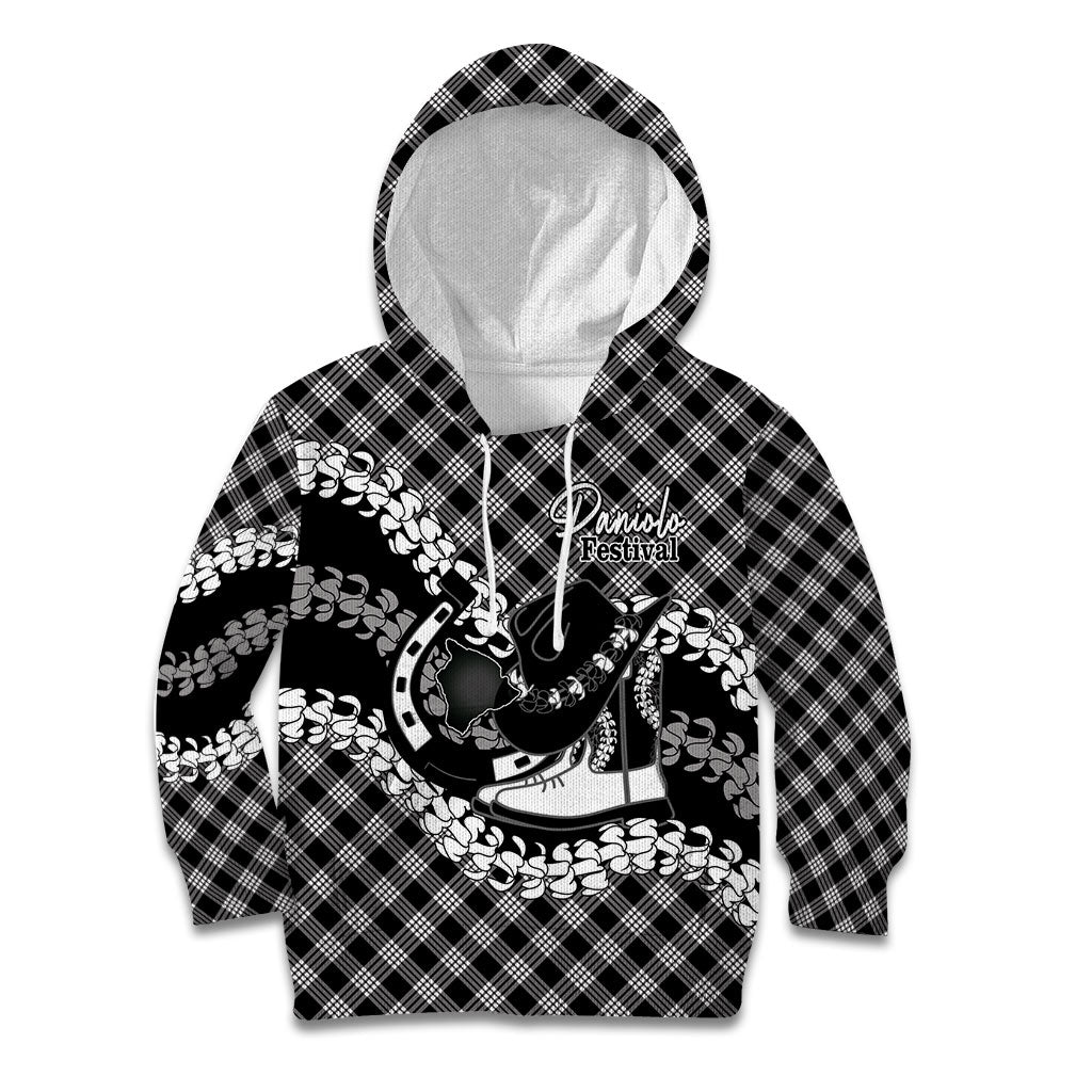 Eleele Hawaii Cowboy Palaka Motifs Personalised Kid Hoodie Paniolo Festival Puakenikeni Lei LT14 Hoodie Black - Polynesian Pride