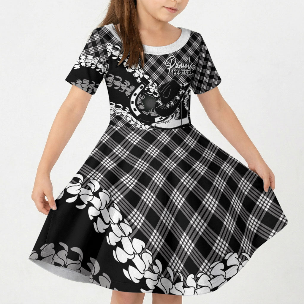Eleele Hawaii Cowboy Palaka Motifs Personalised Kid Short Sleeve Dress Paniolo Festival Puakenikeni Lei LT14 KID Black - Polynesian Pride